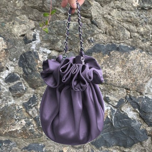Evening Prom Purse bag, Knot Bag Purse Satin Wedding, Simple Elegant Bag, Evening Dress, Grayish Eggplant Purple Gray, Dusty Deep Purple