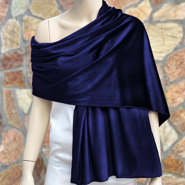 Velvet Navy Occassion Shawl, Velvet Evening Wrap, Wedding Shawl, Warm Winter Shawl Wrap, Navy Blue