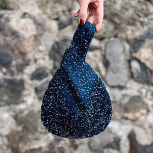 Small Satin Handbag, Japanese Knot Bag Purse, Simple Elegant Bag, Evening Dress, Indigo Blue, Teal Blue, Ink Blue