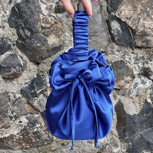 Satin Purse Bag, Cocktail Party Bag, Simple Elegant Bag, Evening Bag, Blue, Royal Blue,Klein Blue
