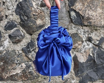 Satin Purse Bag, Cocktail Party Bag, Simple Elegant Bag, Evening Bag, Blue, Royal Blue,Klein Blue