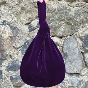 Bluish Purple Japanese Knot Bag Purse Deep Purple Velvet Wedding, Prom Purse, Special Occasion, Simple  Elegant Bag, Evening Dress