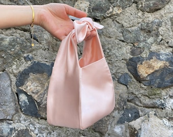 Peach Color Wedding Purse Bag, Wedding Bag, Evening Bag, Japanese Knot Bag, Furoshiki Bag