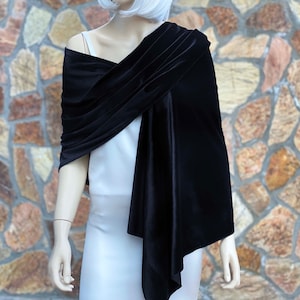 Double Sided Black Velvet Shawl Wrap, Velvet Evening Wrap, Wedding Shawl, Warm Winter Shawl Wrap, Black image 6