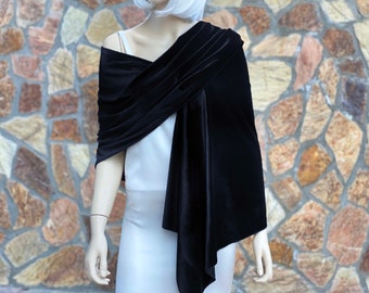 Velvet Black Occassion Shawl, Velvet Evening  Wrap, Wedding Shawl, Warm Winter Shawl Wrap, Black