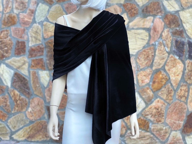 Double Sided Black Velvet Shawl Wrap, Velvet Evening Wrap, Wedding Shawl, Warm Winter Shawl Wrap, Black image 6