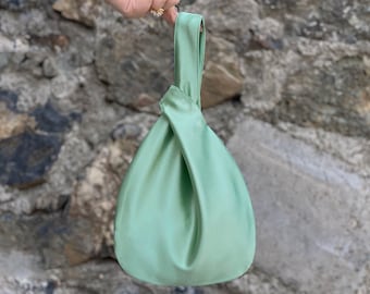 Borsa con nodo giapponese Borsa in raso per matrimonio, occasione speciale, borsa semplice ed elegante, abito da sera, verde menta