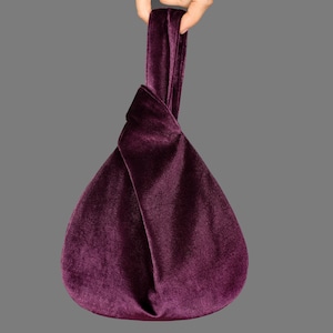 Japanese Knot Bag Purse Velvet Wedding, Prom Purse, Special Occasion, Simple Elegant Bag, Burgundy, Deep Wine, Eggplant Color Color Option image 1