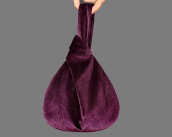 Borsa con nodo giapponese Borsa in velluto Matrimonio, Borsa per ballo di fine anno, Occasioni speciali, Borsa semplice ed elegante, Borgogna, Vino intenso, Colore melanzana - Opzione colore