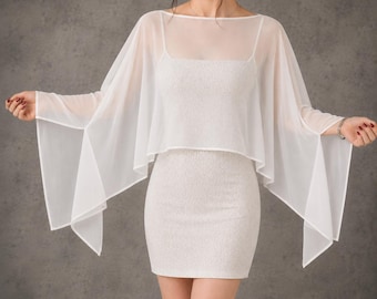 Ivory Formal Evening Chiffon Blouse – Sheer Wedding Cape , Black