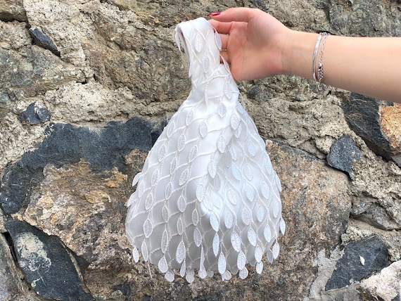 Weißer Brautbeutel, Hochzeit Clutch Handtasche, OOAK, japanischer