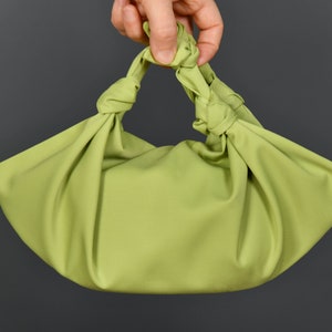 REDESIGNED- Furoshiki Satin Knot Handbag, Satin Knot Bag Satin, Special Occasion Clutch Bag, Lime Green-Color option