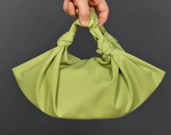 REDESIGNED- Furoshiki Satin Knot Handbag, Satin Knot Bag Satin, Special Occasion Clutch Bag, Lime Green-Color option