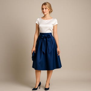 Navy Taffeta Skirt with Pockets – Classic A-Line Ball Gown, Formal & Wedding Skirt, Navy Blue, Green