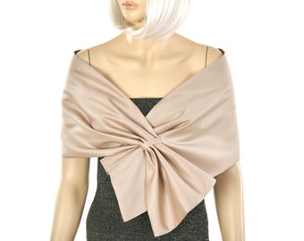 Shawl Wrap, Evening Wrap, Stole Shawl Wrap Shrug, Formal pull through dress cover up, Hands free shoulder wrap, Beige