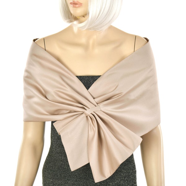 Shawl Wrap, Evening Wrap, Stole Shawl Wrap Shrug, Formal pull through dress cover up, Hands free shoulder wrap, Beige