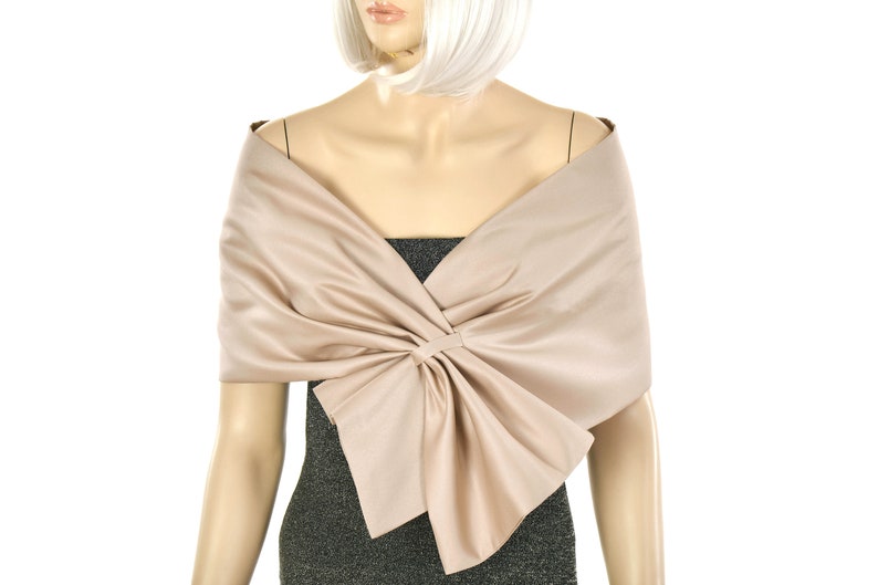 Shawl Wrap, Evening Wrap, Stole Shawl Wrap Shrug, Formal pull through dress cover up, Hands free shoulder wrap, Beige image 1