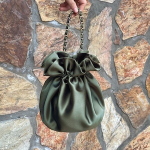Evening Prom Purse bag, Knot Bag Purse Satin Wedding, Simple Elegant Bag, Evening Dress, Mosse Green, Fern Green-Color option