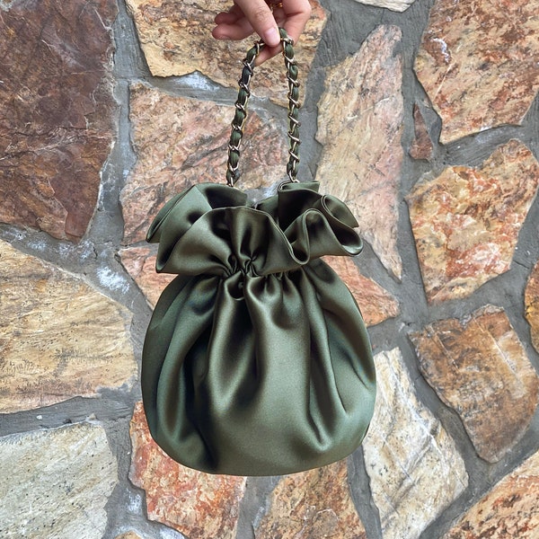 Evening Prom Purse bag, Knot Bag Purse Satin Wedding, Simple Elegant Bag, Evening Dress, Mosse Green, Fern Green-Color option