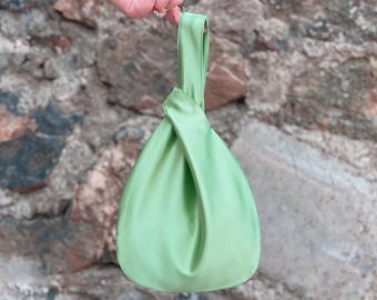 Mint Green Japanese Knot Bag Purse Satin Wedding, Special Occasion, Simple Elegant Bag, Evening Dress, Pistachio Green