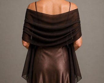 Deep Brown Lightweight Shawl Wrap Bolero Chiffon, Wedding & Evening Cover-up, Emerald Green, Pink Champagne, Silver Champagne  Color