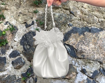 Bolso de satén elegante color marfil, bolso de noche para graduación, monedero, bolso para ocasiones especiales, bolso sencillo y elegante, vestido de noche, color marfil, negro y blanco.