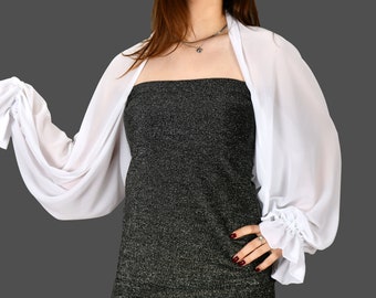 Chiffon Wrap Bolero Winter Wedding Shrug Elegant Wrap Shrug Jacket Sleeves, White