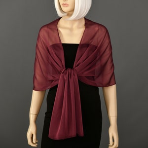Chiffon Burgundy, Maroon, Bordeaux Color Shawl Wrap Bolero, Wedding Shrug, Extra Long Option Available, Burgundy