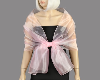 Blush Light Pink, Light Pale Pink Organza Shawl Wrap Bolero Summer Spring Wedding, Extra Long Option Available
