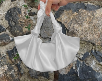 Off-White Furoshiki Small Satin Knot Handbag, Scrunchies Bag, Satin Knot Bag, Japanise Knot Bag, Color Option