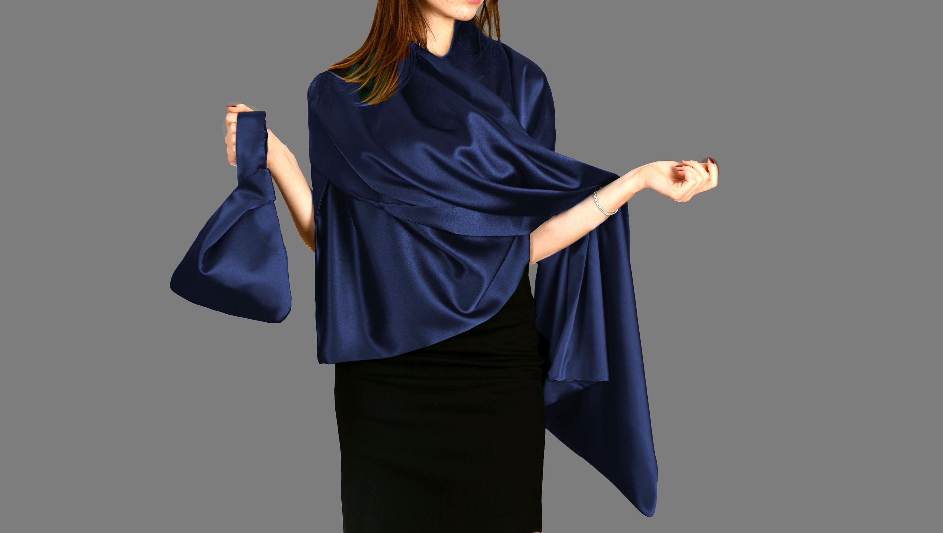 dark gray evening dress Bright Blue Three-Quarter Sleeve Bolero Jacket – Rinascimento main image 1
