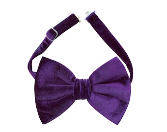 Men Emerald Green Velvet Bow Tie, Mens Solid Bowtie, Wedding Bow Tie, Groomsmen, Grooms Bow Tie, Tre-Tied Bow Tie, Purple