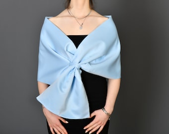 Light Blue Evening Wrap, Formal Hands-Free Shawl, Mother Of The Bride Dress Cover Up, Pull through Shoulder Wrap, Sky Blue, Baby Blue,
