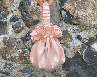 Wedding Satin Wedding Evening Purse Bag, Money Bag, Special Occasion, Simple Elegant Bag, Evening Bag, Peach Color