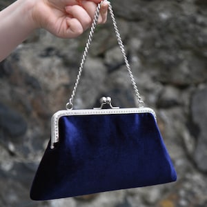Clutch, Evening Handbag Clutch with long chain, Navy Blue