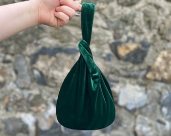 Bolso de nudo japonés bolso de terciopelo verde esmeralda boda, ocasión especial, bolso elegante simple, vestido de noche, verde esmeralda - opción de color