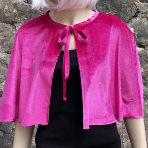 Velvet Velour Capelet Cape Wrap Wedding Shrug Velvet Capelet, Hot Pink, Fuchsia