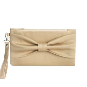 Bolso de mano con lazo color champán, regalo para dama de honor, regalo de boda, bolso con cremallera, bolso de mano de noche, bolso de mano para ocasiones especiales, champán