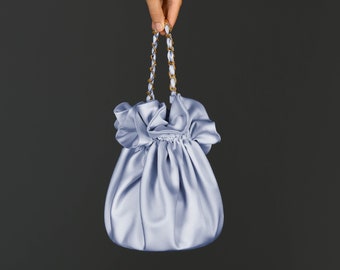 Bolso de fiesta de noche, bolso de nudo, boda de satén, bolso elegante simple, vestido de noche, azul cielo -Opción de color