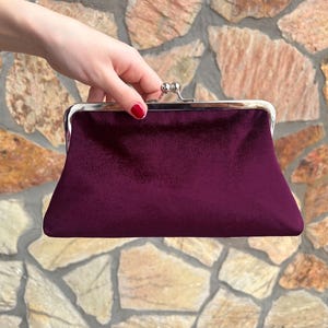 Abend Handtasche Clutch Geldbörse Tasche, Kiss Lock Rahmen Handtasche Clutch, mit Kettengriff und Silberrahmen, Weinfarbe