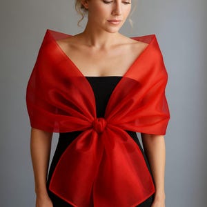 Red Evening Shawl, Wedding Organza Occassion Stole, Double Layered Organza Shawl Wrap Stole, Summer, Spring,