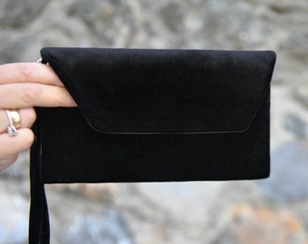 Schwarz Abend Umschlag Clutch Bag mit Handgelenktasche, Abendtasche, Clutch mit abnehmbaren Griff