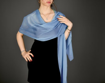 Wedding Evening Shawl Wrap Bolero Chiffon, Wedding Shrug, Extra Long Option Available, Light Blue, Sky Blue, Baby Blue Color