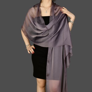 Boléro de soirée de mariage en mousseline de soie, boléro de mariage, option extra longue disponible, couleur gris violet