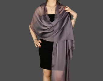 Xale de noite de casamento Bolero Chiffon, encolher de ombros de casamento, opção extra longa disponível, cor cinza roxo