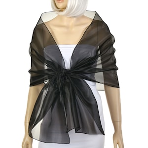 Black Organza Shawl Wrap Bolero For Wedding & Evening, Extra Long Option Available