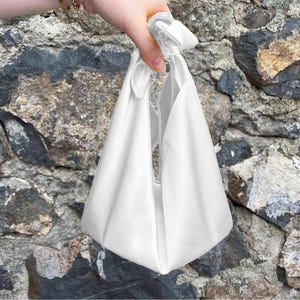 Off-White Simple Minimal Wedding & Evening Purse Bag, Furoshiki Japanese Satin Knot Purse Bag, Small Knot Bag Satin, Evening Clutch Bag,