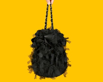 Black Evening Prom Purse bag, Wedding Fringed Gothic Knot Purse Bag