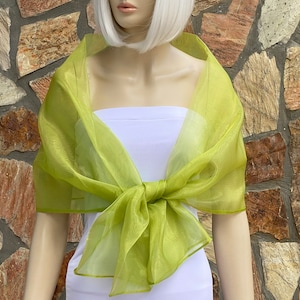 Double Layered Organza Evening Wedding Occassion Shawl Wrap Bolero Stole, Two Sided Evening Shawl For Summer Spring, Lime Green Color