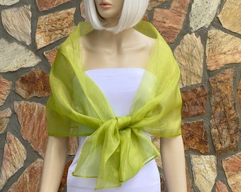 Wedding Shawl Wrap,Double Layered Organza Occassion Shawl,Double Sided Organza Wrap Shawl Summer Spring, Lime Green Color